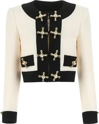 Moschino Cross-Plaque Detailed Cropped Jacket
