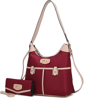 Harper Nylon Hobo Shoulder Handbag with Matching Wallet - 2 pieces