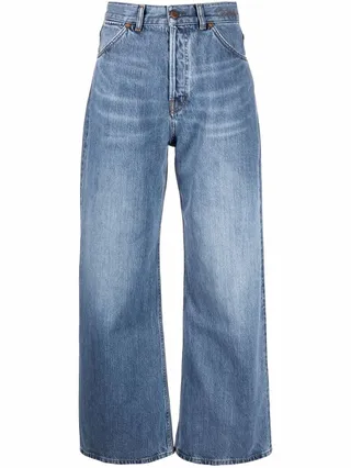 Logo-Print Wide-Leg Denim Jeans