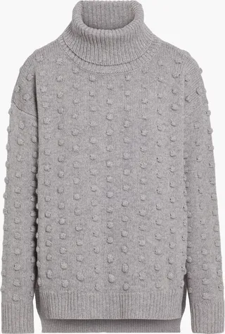 Pompom-embellished wool and cashmere-blend turtleneck sweater