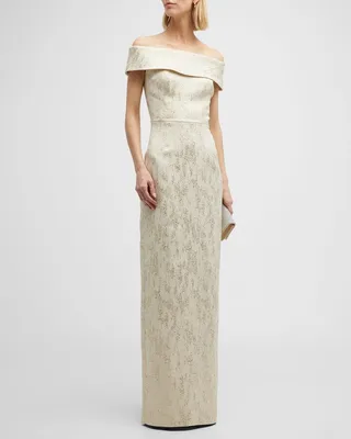 Off-Shoulder Jacquard Column Gown