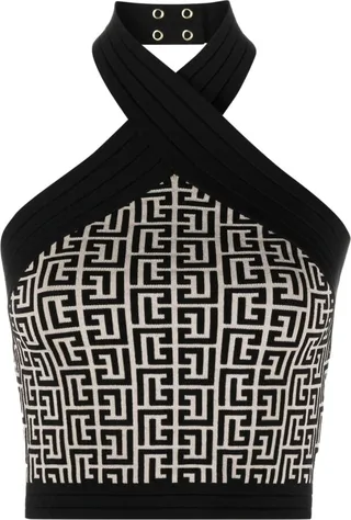 Monogram Jacquard Halterneck Knitted Top