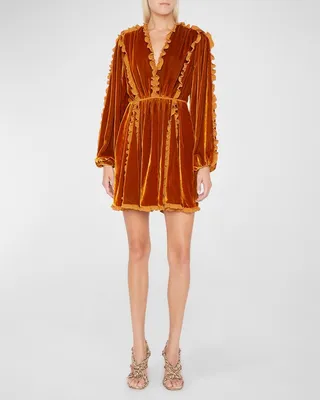 Erika Puff-Sleeve Velvet Mini Dress