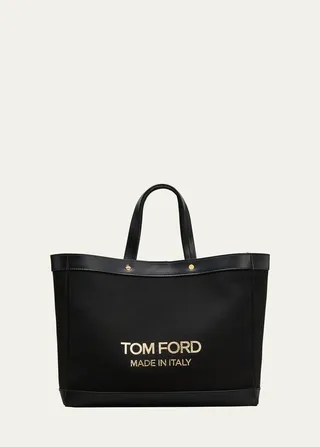 Bicolor Canvas Logo Shopping Small Tote Bag