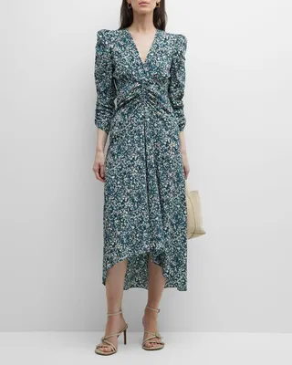 Albini Ruched Floral Midi Dress