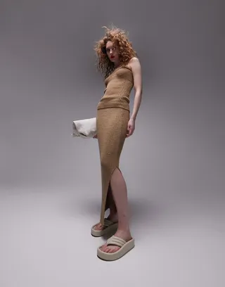 Topshop knit midi skirt in brown - part of a set
