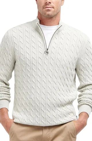 Cable Knit Half Zip Cotton Sweater