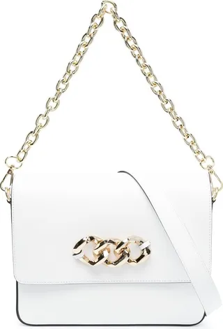 Chain-Link Detail Leather Tote Bag