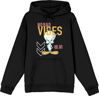 Looney Tunes Tweety Bird No Bad Vibes Men's Black Hooded Sweatshirt-XL