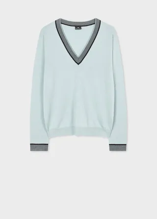 Women's Mint Contrast V Neck Sweater