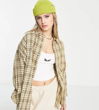 COLLUSION oversized check shirt in neutral