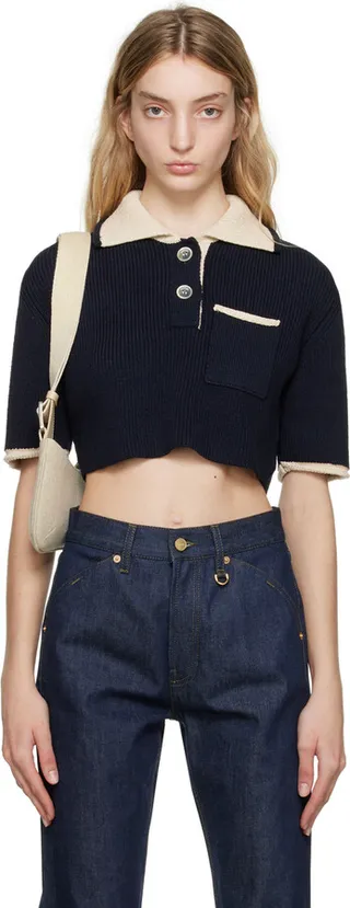 Jacquemus Navy Le Raphia 'Le Polo Maille Arco' Polo