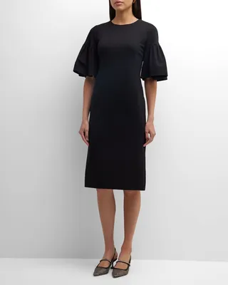 Bell-Sleeve Ponte Midi Dress
