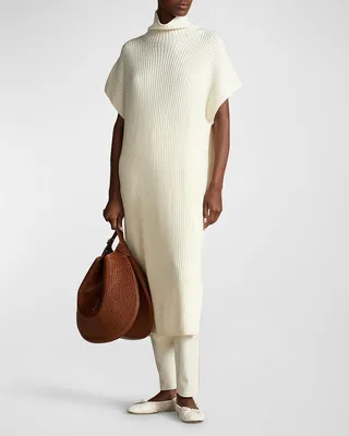 Rib-Knit Wool Mock-Neck Sweater Dress