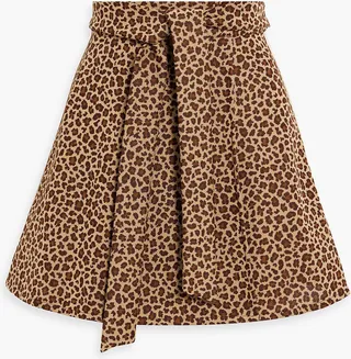 Wrap-effect leopard jacquard-knit mini skirt