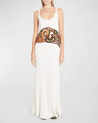 Mila Crochet-Inset Sleeveless Cashmere Rib Maxi Dress