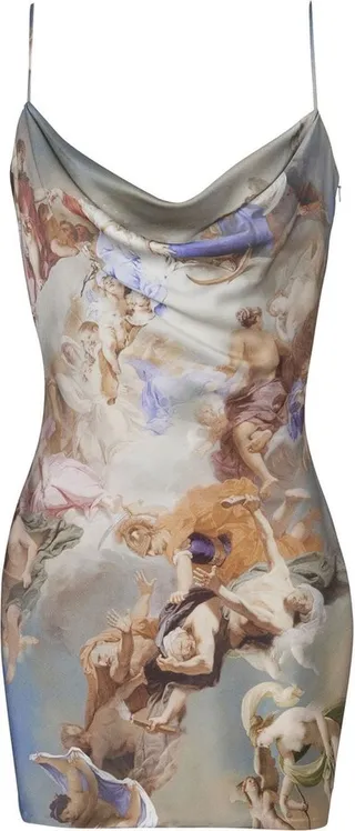 Sky-Print Cowl-Neck Mini Dress