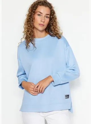 Light Blue Label Detail Diver/Scuba Knitted Sweatshirt TCTAW24TW00031.