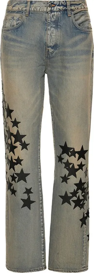 Leather star straight jeans