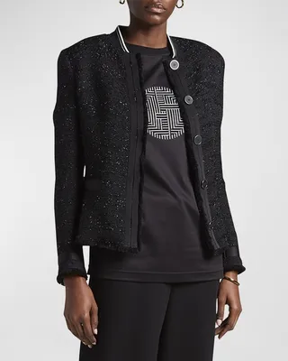 Tweed Lurex Fringe-Trim Jacket