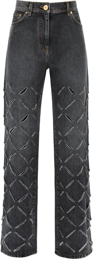 Slashed Wide Leg Jeans