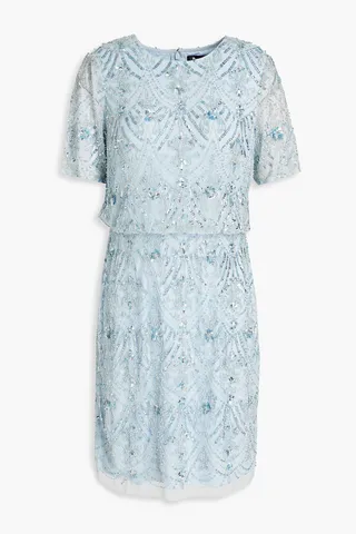 Embellished tulle mini dress