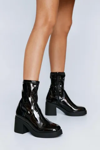 Nasty Gal Womens Faux Patent Leather Platform Ankle Boots
