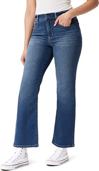 WallFlower Women's Fearless Curvy Flip Flop Flare Denim Super High-Rise Insta Vintage Juniors Jeans (Standard and Plus)