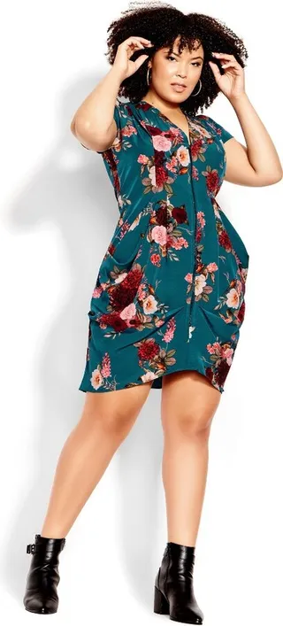 CITY CHIC| Women's Plus Size Paradise Floral Tunic - teal - 16W