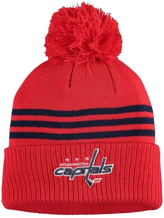 Men's Red Washington Capitals Locker Room Three Stripe Cuffed Knit Hat with Pom