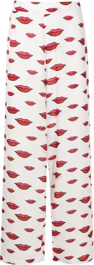 Lips-Motif Straight Trousers