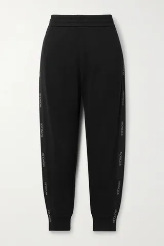 Moncler - Satin-trimmed Cotton-jersey Tapered Track Pants - Black