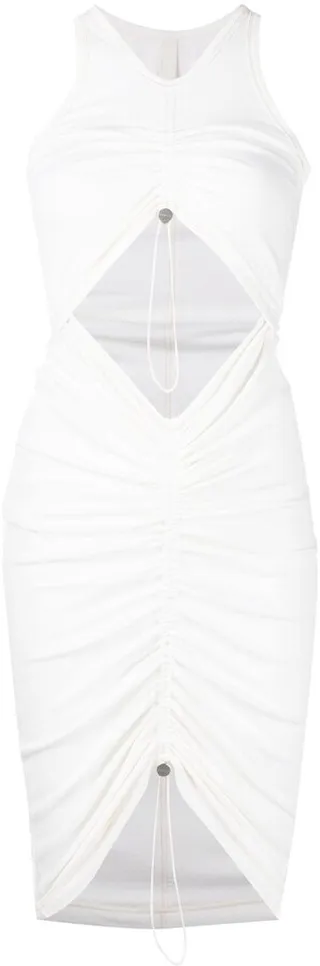 Sheer Gathered-Front Sleeveless Dress