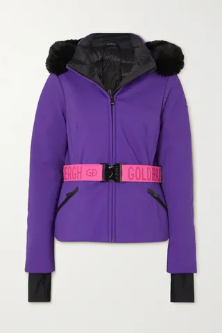 Goldbergh - Hida Hooded Belted Faux Fur-trimmed Down Ski Jacket - Purple