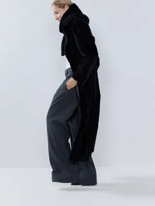 Wrap-around Belted Shearling Coat
