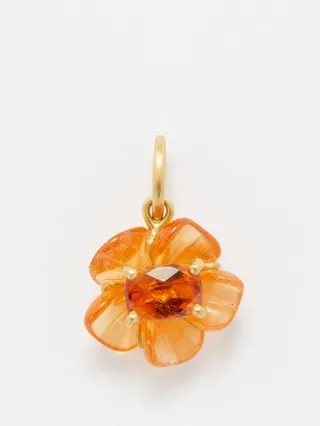 Tropical Flower Mixed Garnet & 18kt Gold Charm