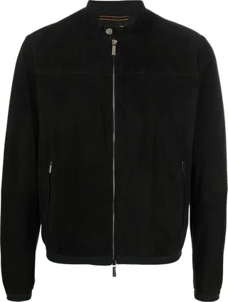 Leather Zip-Up Bomber Jacket