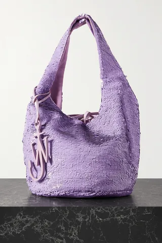 JW Anderson - Mini Leather-trimmed Sequined Jersey Tote - Purple