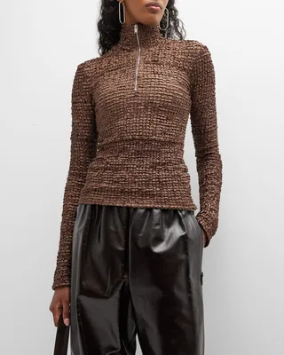 Floral Half-Zip Turtleneck Top