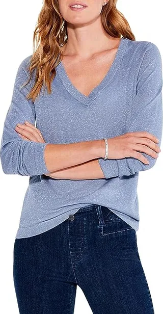 NIC+ZOE V-Neck Long Sleeve Shimmer Sweater Tee (Provence) Women's Clothing