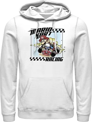 Men's Nintendo Mario Kart Racing Frame Pull Over Hoodie - White - Small