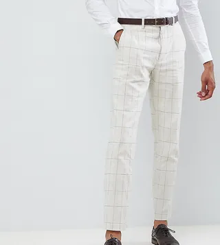 Gianni Feraud TALL Skinny Fit Wedding Windowpane Check Suit Cropped Pants