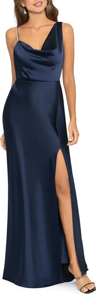Rhinestone Strap Satin Gown