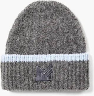 Appliquéd brushed knitted beanie
