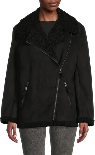 Faux Fur Trim Biker Jacket