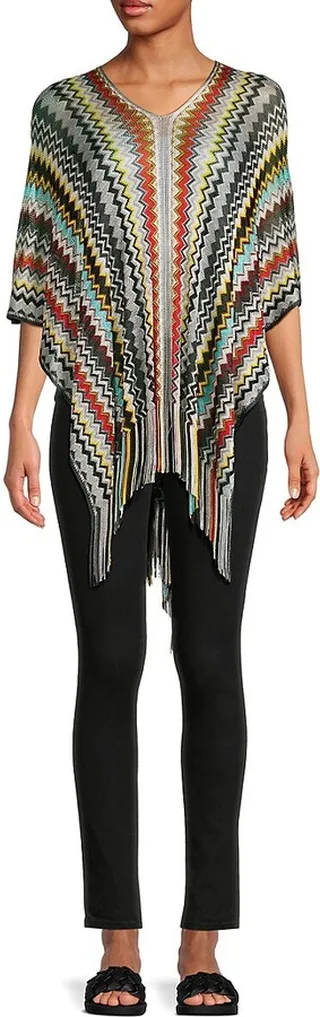 Chevron Print Fringe Poncho