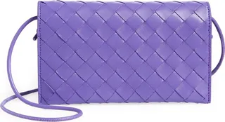Intrecciato Leather Wallet on a Strap