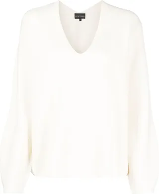 V-neck puff-sleeve jumper