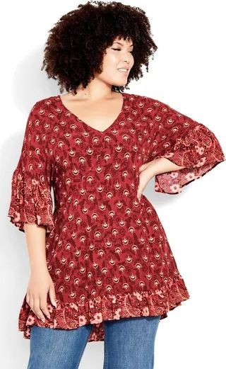 EVANS | Women's Plus Size Harp Border Tunic - red - 18W