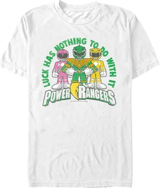 Men's Power Rangers St. Patrick's Day Luck has Nothing to do with It T-Shirt - White - X Large